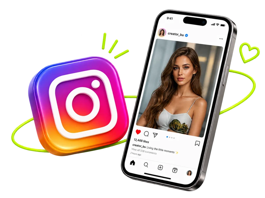 Instagram-poszt egy alkotó profilján, telefon képernyőn
